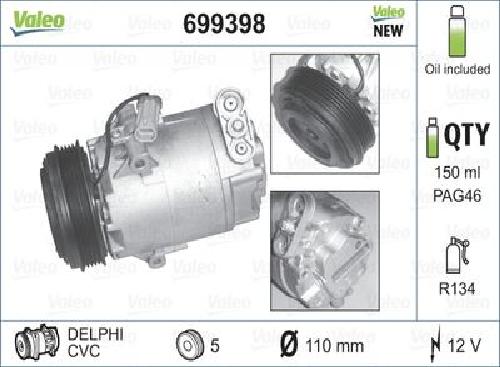 Original VALEO Kompressor Klimaanlage 699398 für Opel